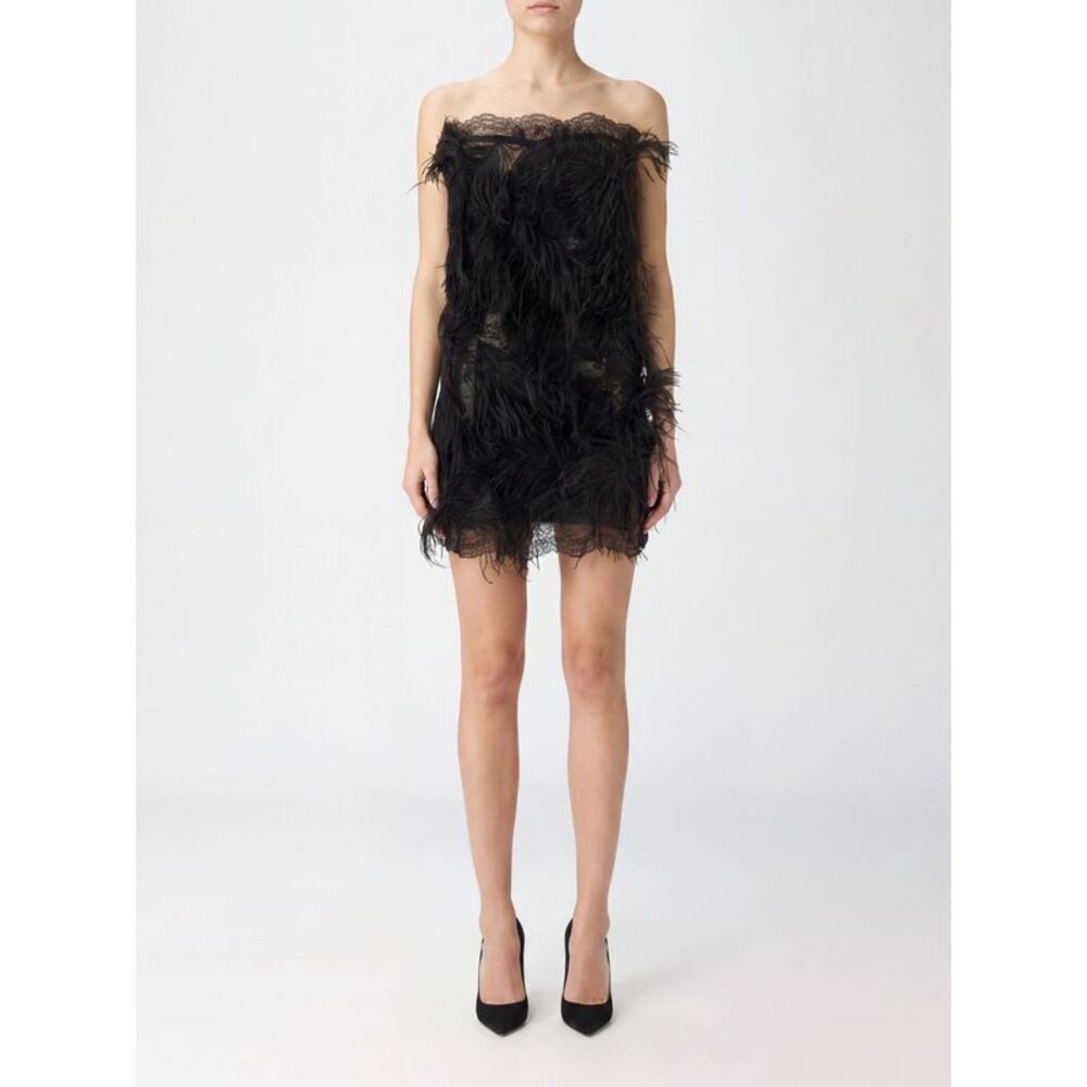 The Attico Women The Attico Feather And Lace-Trimmed Wool Mini Sheath Dress